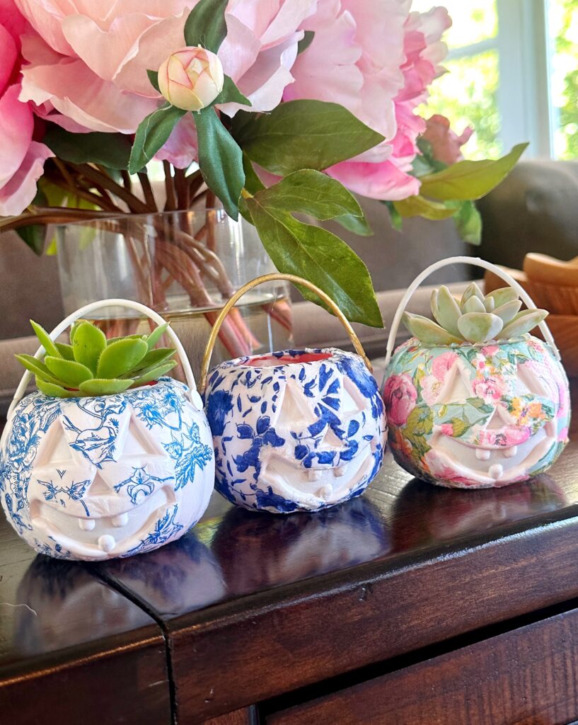 decoupage jack o' lantern buckets