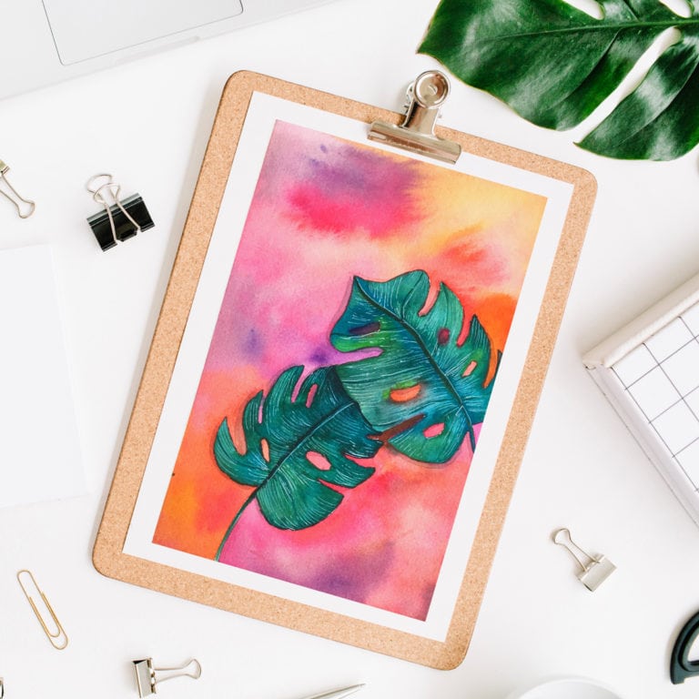 DIY Watercolor Painting Monstera Leaves