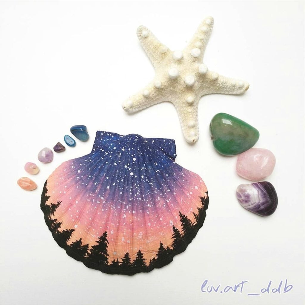 Galaxy sunset painted shell design