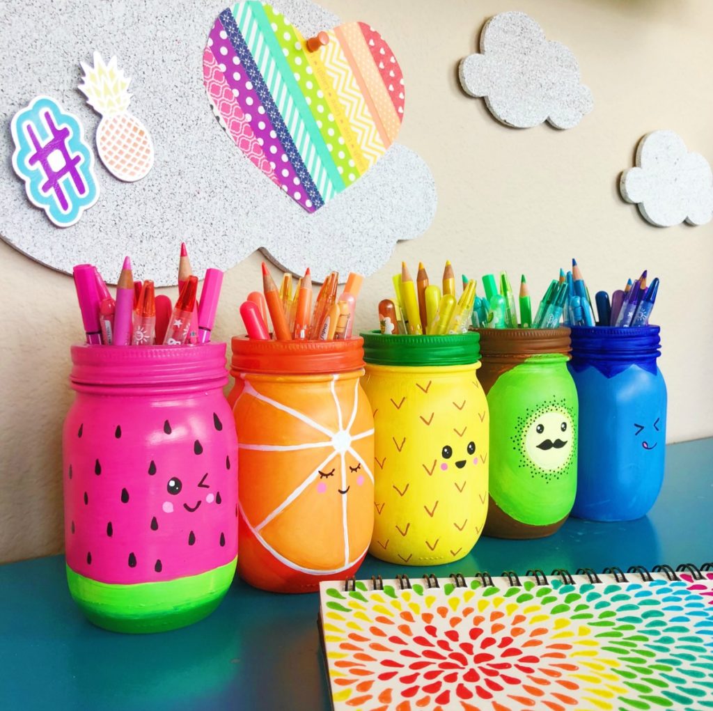 Rainbow Fruit Painted Mason Jars