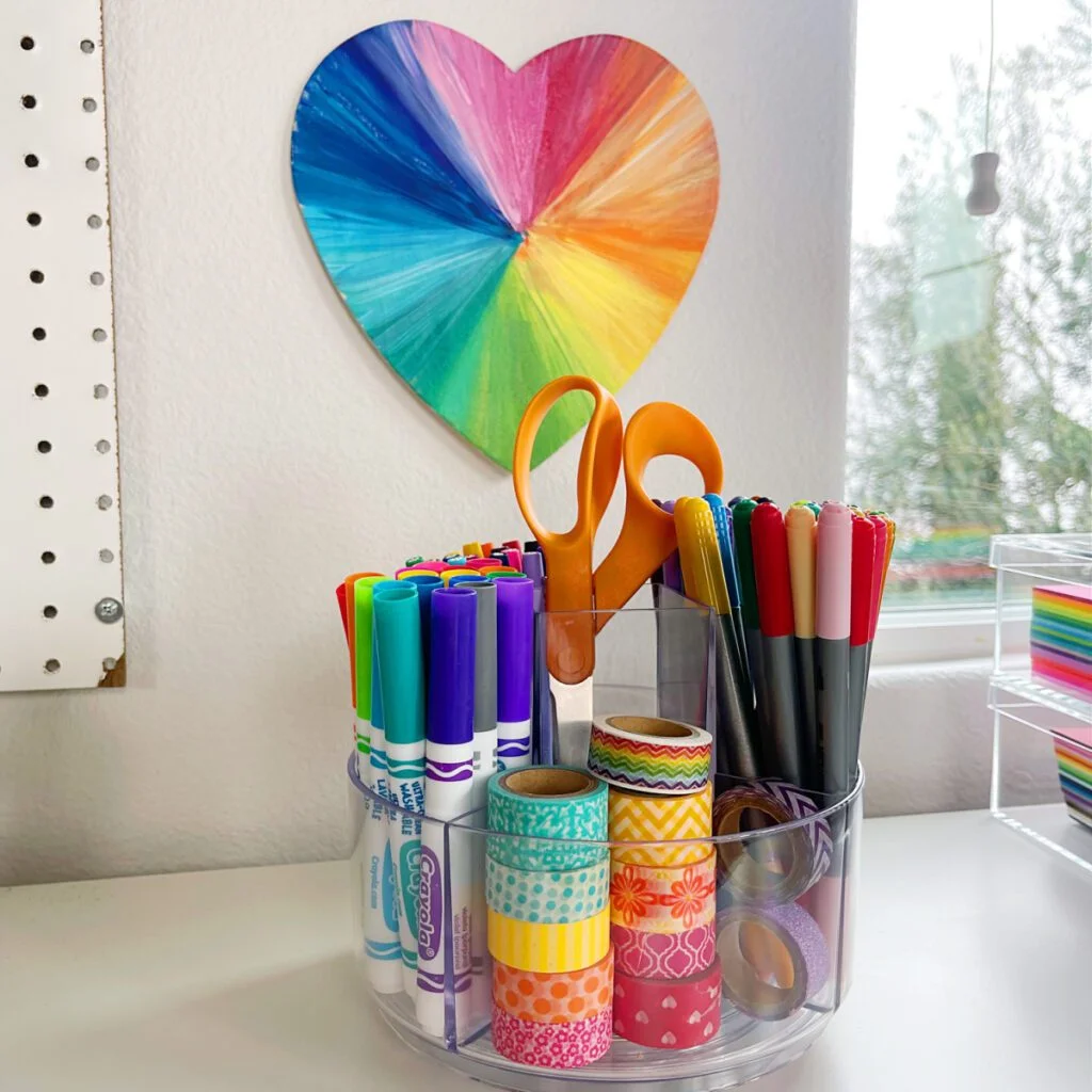 Organizing craft supplies with a makeup turntable