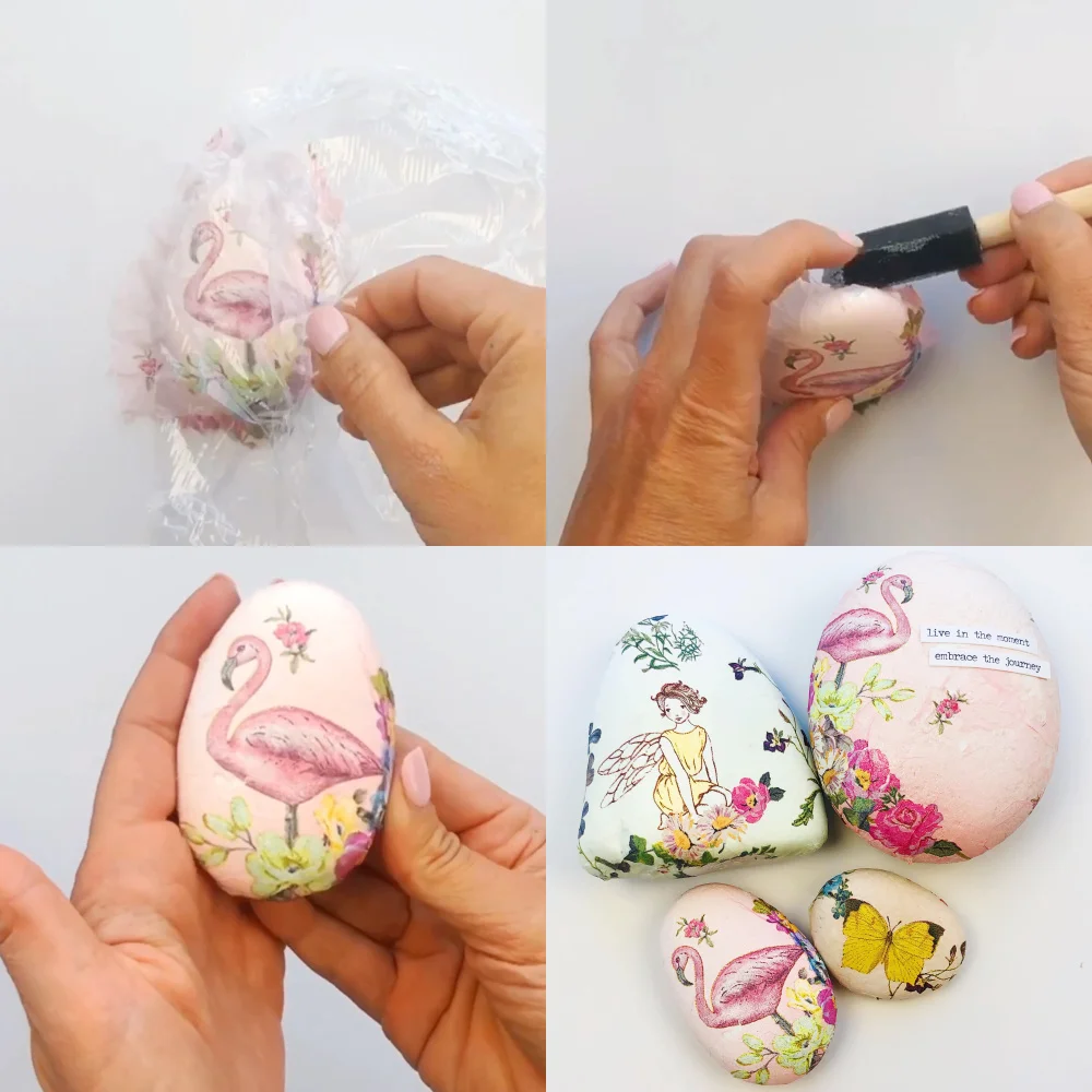 How to Decoupage Napkins on Rocks