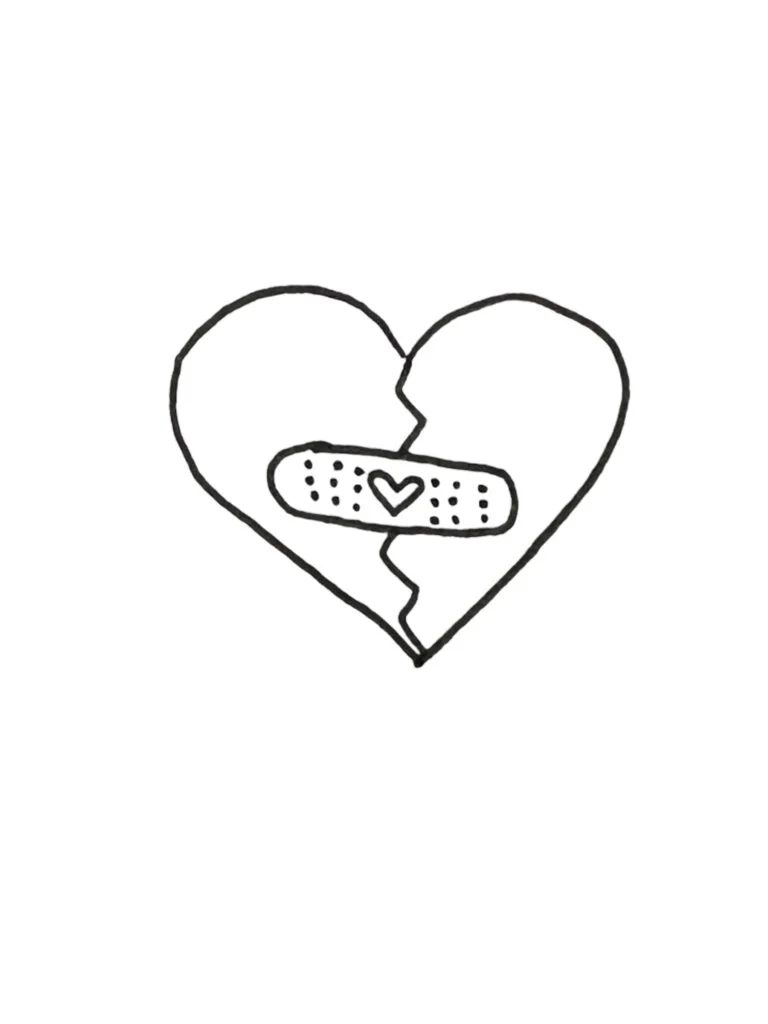 Broken heart with a bandage on it.