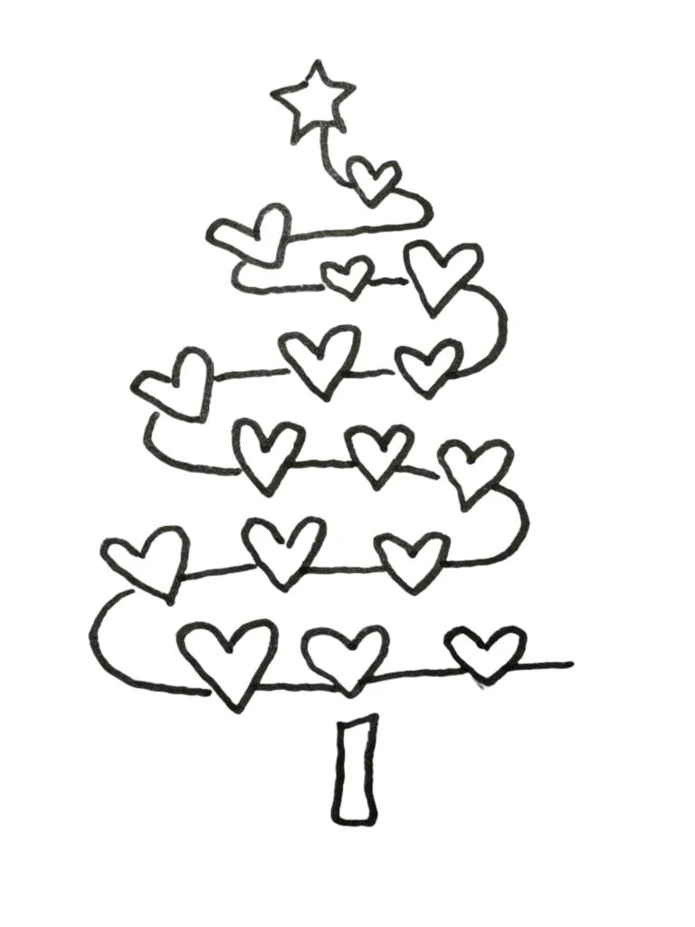 Swirled tree covered in hearts.